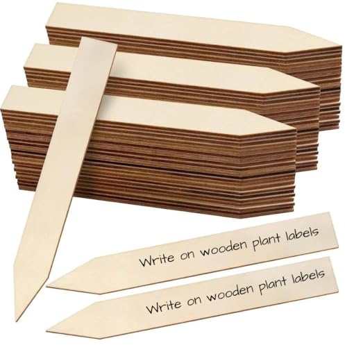 24 Wooden Plant Labels 15cm, Garden Markers for Pots, Herbs and Veg Gardens | Natural bamboo plant tags for indoor and outdoor pots, flower beds, herbs, seedlings and vegetable gardens, easy to write on
