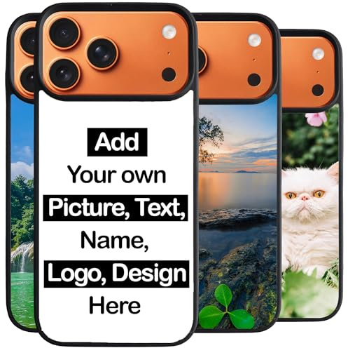 Personalised Phone Case compatible with iPhone 17 Pro, Add Your Text, Picture, Design, Logo on Shockproof Bumper back Cover Customised Gift idea for Birthday, Wedding, Anniversary, Special Moments