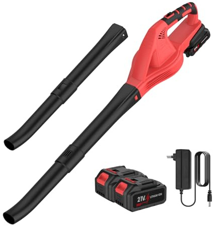Soffiatore di fogli senza fili 21 V, soffiatore batteria con motore senza spazzole, batteria 2 × 3,0 Ah e caricabatterie, velocità di soffiaggio fino a 288 km/h, 2 modalità di velocità per cortile