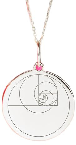 LKBEADS 925er Sterlingsilber | Halskette mit Fibonacci-Anhänger | zierlicher Charm | mit 18-Zoll-Kettenstift. Größe: 24 mm | versilberter, handgefertigter Unisex-Schmuck | LKRPS_00199