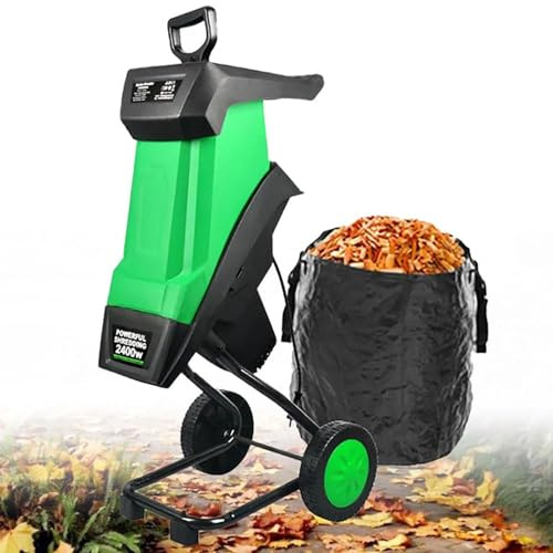 Biotrituratore Elettrico da Giardino e cippatore , 2400 W potente mulcher per prato e giardino, ideale per la riduzione e il compostaggio dei rifiuti da giardino e cortile