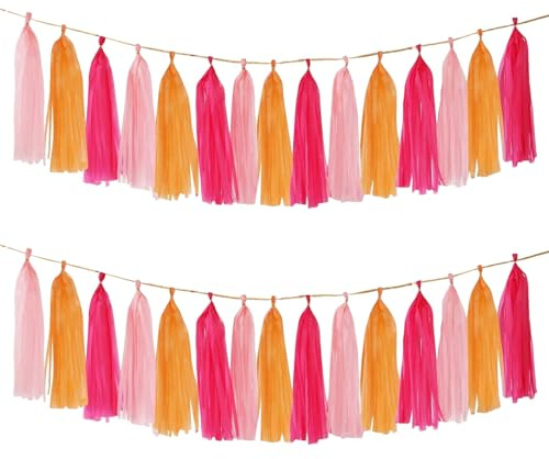 YUZHEDM 30 Pièces Decoration Anniversaire Octobre Rose Decoration Vitrine Pompon Papier et Guirlande en Spirale à Suspendre, pour Mariage, Anniversaire, Été Festival, Fiesta Réutilisable Kit