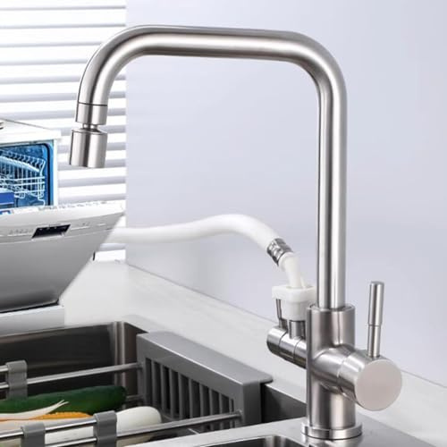 Robinet Cuisine Lave Vaisselle Robinet de Cuisine Laiton Eau Froide et Chaude-Brossé