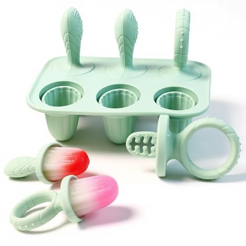 Bitone Ice Lolly Moulds with Sticks,Food Grade BPA-Free Silicone Pop Mould,6 Pcs Reusable Ice Cream Mould Kit for Toddlers,Easy to Release(Green)
