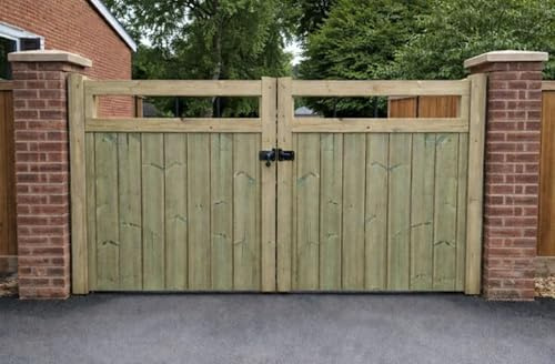 Wooden Driveway Gates 6 Foot – Heavy Duty Treated Timber Double Gates, Garden & Driveway Entrance, Traditional (180cm High x 210cm Wide x 5cm Deep)