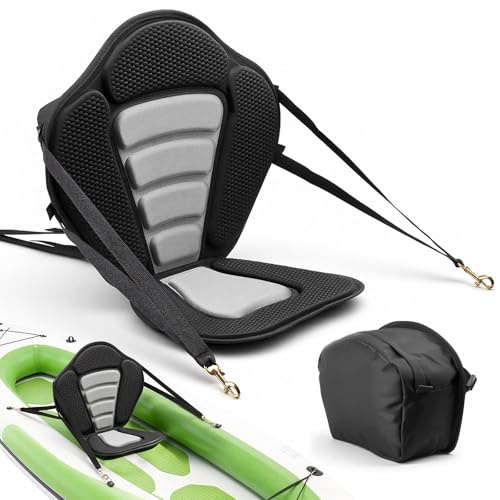 VEVOR Sedile per Kayak Sedile Imbottito con Schienale per Kayak Barche Cuscino Spessore da 12 mm per Paddleboard Tavole SUP Canoa, con Borsa Portaoggetti Cinghie RegolabilI, 1 pezzo, Nero Grigio