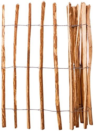Staketenzaun Haselnuss 120x250 cm, Naturholz Lattenzaun Rolle, Robuster Gartenzaun aus Haselholz mit Verzinktem Draht, Langlebiger Sichtschutz für Garten, Terrasse und Blumenbeet
