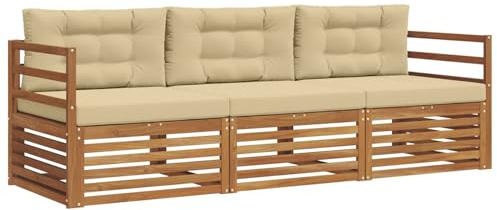 vidaXL Outdoor-Sofagarnitur mit Kissen 3 pcs Natur und Beige, Garten, modernes Ecksofa, belastbare Gartenmöbel, Lounge für Terrasse, ideales Set für Balkon