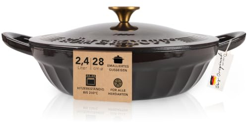 Römertopf Poêle à sauter en fonte avec couvercle 28 cm – Poêle à sauter émail, tous feux dont induction, passe au four 250 °C, rôtir et braiser, sans PFAS, anthracite