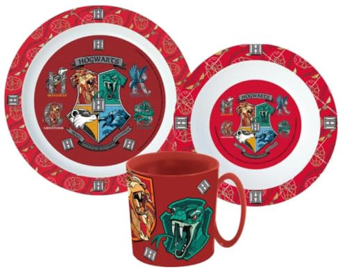 Harry Potter Hogwarts Kinder Geschirr-Set ab 3 Jahren – 3-teilig mit Teller 20 cm, Schüssel 15 cm & Becher 350 ml