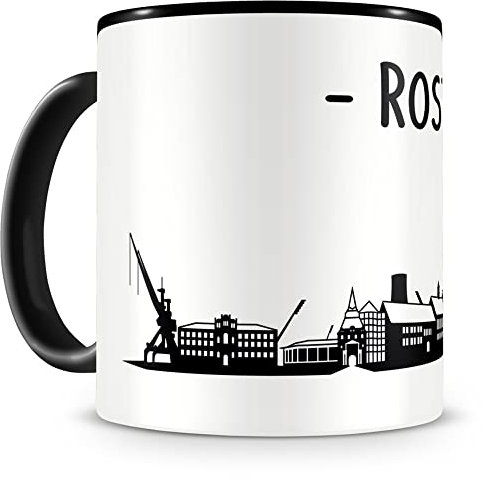 Samunshi® Rostock Skyline Tasse Kaffeetasse Teetasse H:95mm/D:82mm schwarz