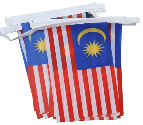 AZ FLAG Malaysia Bunting 6 m 20 flags Light Polyester 21x15 cm | Indoor and outdoor use Malaysian 20 ft flag bunting flags stitched onto reinforced tape lightweight polyester