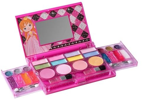 Playkidiz My First Princess Makeup Chest, Girl's All-In-One Deluxe Cosmetic - Kids Makeup Set For Girls - Real Makeup Palette With Mirror (Washable)