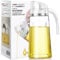 Auto Flip Olive Oil Dispenser Bottle, Glass Vinegar Dispensing Cruets,17 oz Leakproof Condiment Container with Automatic Cap and Stopper,Non-Drip Spout,Non-Slip Handle for Kitchen Cooking (White)