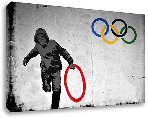 Banksy -Ring 70x100cm - Bilder Leinwanddrucke/Wandbilder Street art Graffiti Kunstdruck 2cm (div. Varianten/Größen) - Leinwandbild Wandbild/fertig aufgespannt/fertig zum aufhängen