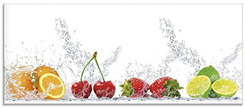 ARTland Spritzschutz Küchenrückwand aus Alu für Küche Herd Spüle 120x50 cm (BxH) mit Motiv Essen Obst Früchte Erbeeren Limette Orange Modern Hell Bunt S6JP