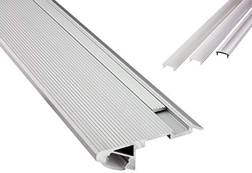 B-WARE - T-STA 30° LED Alu Treppenprofil Treppenwinkel Profil Stufen silber + Abdeckung 2m klar