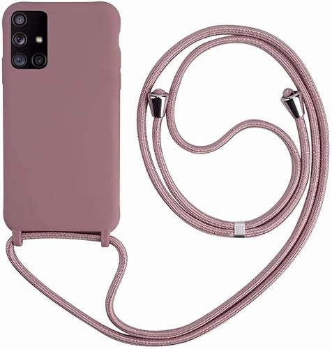 Ququcheng Kompatibel mit Samsung Galaxy A51 Hülle,Handykette Hülle Silikon Seil Necklace Handyhülle mit Kordel Tasche TPU Bumper Schutzhülle für Samsung Galaxy A51-Rosa Gold