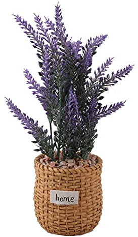 Artificial Potted Lavender Plant - Small Fake Purple Flowers in Pot for Indoor Desk, Outdoor Garden, Home Décor, Office Table - Decorative Plastic Houseplant