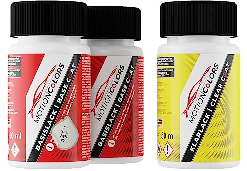 MOTIONCOLORS Blanco Nevada Pearl/Glacial White Metallic S9R / 2Y für Seat Autolack Lackstift Set Grundlack Basislack Klarlack je 50ml