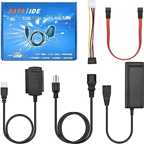 Urtop Cavo convertitore adattatore SATA/PATA/IDE a USB 2.0 per hard disk HDD SSD 2,5 3,5 con alimentatore CA esterno, compatibile con tutti i sistemi di computer portatili, PC, Mac desktop