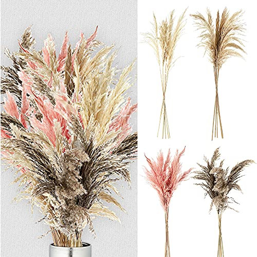 Cepewa Pampasgras 4 Farben 24er Set │ Dekogras H65-75 cm │ Trockenblume Wedel Kunstgras (1 x 24er Set Pampasgras 65-75 breit)