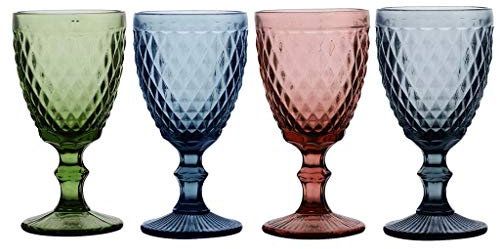 Set of 4 Embossed Multicoloured Dishwasher Safe Wine Glass Goblets Alfresco Dining Glassware - 270ml