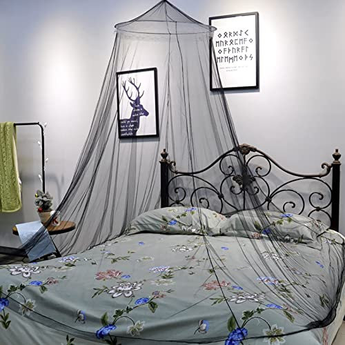 Moskitonetz-Betthimmel, runder Vorhang, Kuppel, Prinzessinnen-Betthimmel, Netting für Einzel- bis Kingsize-Betten, Camping,Schwarz,60x190x600cm