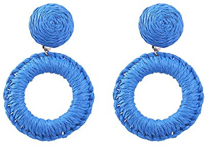 TOEECY Rattan Ohrringe für Frauen und Mädchen Creolen Groß Handgemachte Geflochtenes Böhmischer Ethnischer Stil Boho Retro Mode Persönlichkeit Strand Geschenke Schmuck (Blau)