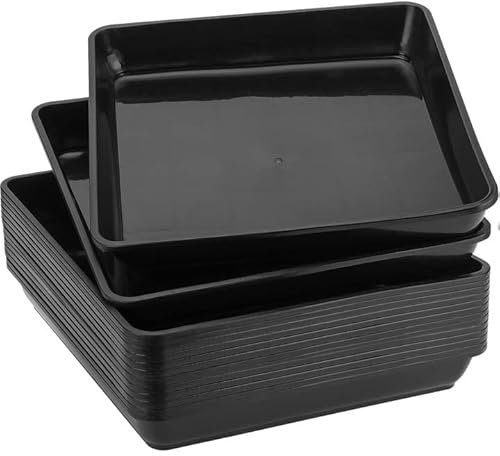 JOIKIT 15 piattini quadrati per piante da 25 x 25 cm, in plastica, vassoio per vasi da fiori quadrati per interni ed esterni, profondità 1,5 cm, nero