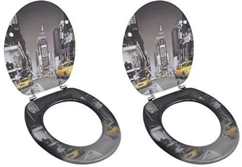 HOMIUSE Toilettensitze mit Deckel 2 Stk. MDF New York Toilettendeckel Wc Sitz Klobrille Wc Deckel Toilettenbrille Toilet Seat Toiletten Deckel Familien, Restaurants Universell Design 43,7x37,8 cm