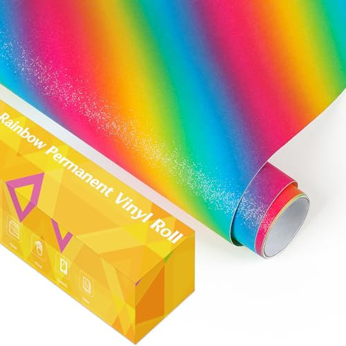 Lya Vinyl Rainbow Permanent Vinyl, 12 x 3FT Glitter Vinyl Roll for Cricut and Silhouette Cameo, Rainbow Cricut Vinyl for Party Decoration, Window Stickers, Home Decor (RSC06)