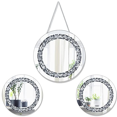 Qunclay 3 Stück Diamant Crush Runde Spiegel Wanddekoration, 30,5 cm und 20,3 cm, Silber
