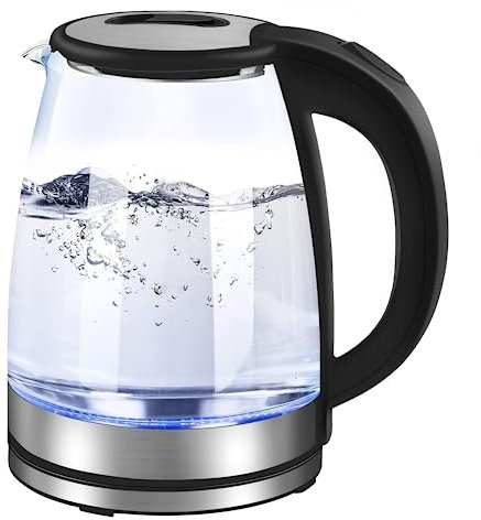 1.8 L Glass Kettles Electric, Black Fast Boil Quiet Cordles Kettle with Auto Shut-Off and Boil-Dry Protection, 1800W Low Wattage, BPA-Free