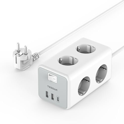 TESSAN 6 Fach Steckdosenleiste mit USB C, 9 in 1 Mehrfachsteckdose Steckdose mit Schalter, Mehrfachstecker Verteilersteckdose, Steckerleiste mit Verlängerungskabel 2M für Zuhause Büro