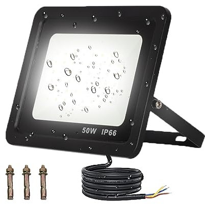 50W 5000 Lumen Faretto LED Da Esterno, 72LED Bianco Freddo Faro LED Esterno, Impermeabile IP66 Faretti LED Esterno, Fari LED Da Esterno, Viene Fornito Con Cavo Di 1,5 Metri E 3 Viti Di Installazione