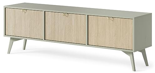 Mueble de TV 158 cm Forest, Mueble de televisor, Mueble de televisión, Color eucalipto Beige, Muebles de salón, Mueble de TV con Patas (Eucalipto)
