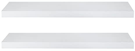 eSituro White Floating Shelves, Set of 2, Small 60cm, for Living Room Decor, PU-Finished Wooden Wall Shelves for Bedroom Modern, Easy to Install