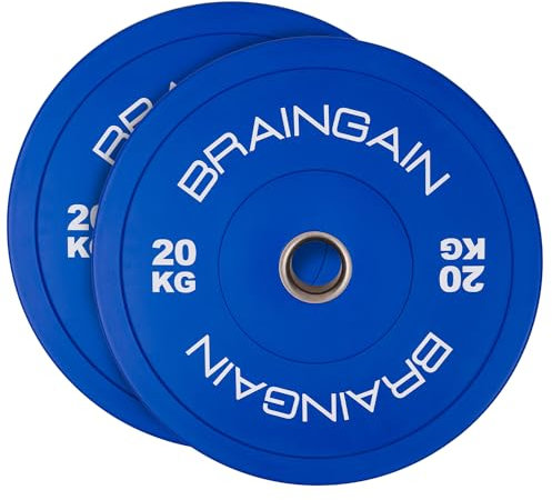 BRAINGAIN Olympic Bumper Plates - Multiple Sizes, Colour/Black - 2 Weight Plates for Barbell Strength Training & Weightlifting - 1.5kg 2.5kg 5kg 10kg 15kg 20kg 25kg 100kg 150kg Pairs/Set