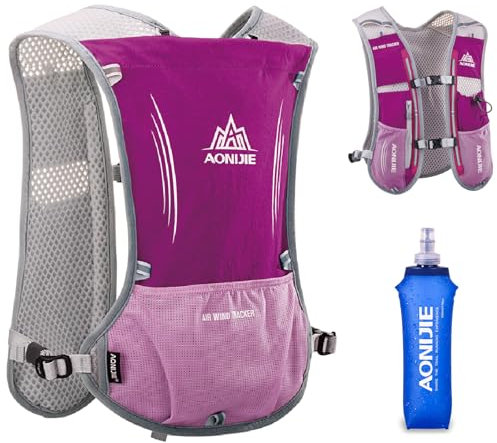 TRIWONDER 5L Ultraleichter Trinkrucksack, Trail Run Rucksack Trinkweste, Hydration Pack Fahrradrucksack für Marathon, Laufen, Camping, Wandern (Rose Rot - mit 500ml Trinkflasche, Einheitsgröße)