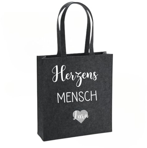 Lounis Filztasche personalisiert - Shoppingbag - Handtasche - Tasche Filz - Herzensmensch - Geschenkidee - Filzshopper Wunschname (Dunkelgrau)