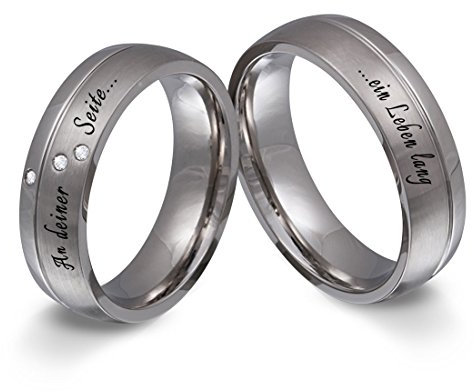 Juwelier Schönschmied Trauringe Partnerringe Eheringe - inkl. WUNSCHGRAVUR - Edelstahl Zirkonia 5-64 15HDac - mit AMAZON KONFIGURATOR direkt online gestalten !