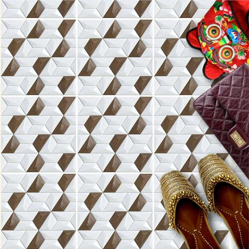 HUBDECO - Fliesenaufkleber - Küche, Badezimmer Deko - Klebefliesen - Bodenfliesen - Klebefolie Küche - Boden Schutzmatte - Selbstklebende Fliesen - 9 Stk. - Walnussholz- Optik Dekor - 20x20cm