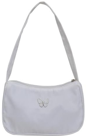 ZXYLX 1-teilige Handtasche, weiße tasche, weiße handtaschen,handtasche weiß, einfarbige Schmetterlings-Umhängetasche, Umhängetasche mit Reißverschluss,handtasche damen klein weiß