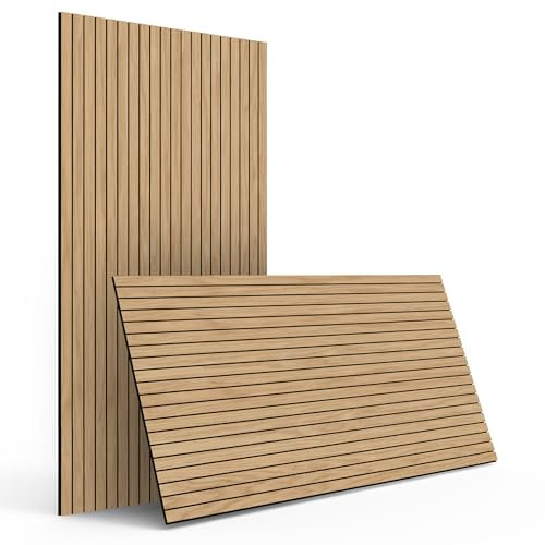 INNO STICKERS 4-Piece Wood Slat Wall Panel for Interior Wall Decor Noise Cancelling 47.2 x 23.6 Peel and Stick Acoustic Decorative 3D Sound Absorbing Wall Paneling, Natural Oak