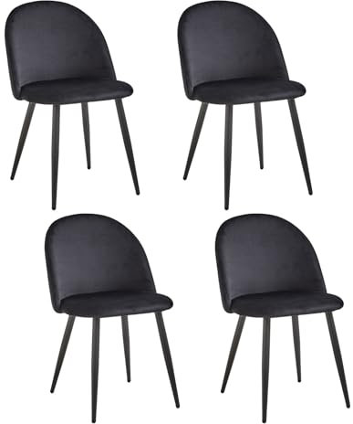 JZGORC Lot de 4 Chaise de Alle à Manger, Chaise de Salle à Manger en Velours Doux, Chaise de Cuisine avec Pieds en Métal, Chaise de Salle à Manger Moderne avec Coussin de Protection Réglable – Noir