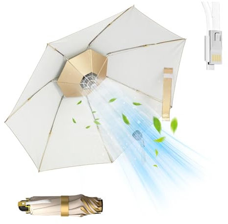 LFLIFENG 3in1 Umbrella Fan Mister Fold Umbrella with Fan USB Rechargeable 3 in 1 Umbrella Fan Mister Sunscreen Folding Golf Umbrella, Cooling Umbrella with Fan