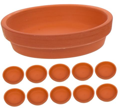 KONTONTY Terracotta Flowerpot Water Trays for Gardening, Round Plant Pot Bases, 8cm x 2cm Red Clay Drainage Plates, 10pcs Set for Indoor and Outdoor Potted Plants