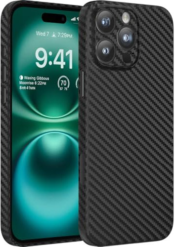memumi Hülle für iPhone 16 Pro Max 6.9 0.3mm Ultra Dünn [Carbonfaser Textur] [Anti-Fingerprint] Matte Handyhülle für iPhone 16 Pro Max Ultra Thin Case - Schwarz
