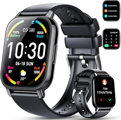 Smart Watch for Men Women Answer/Make Calls, 1.85 Inch HD Touch Screen Fitness Watch with Heart Rate Sleep Monitor, 110+ Sports Modes, Step Counter, IP68 Waterproof, Compatible with Android IOS